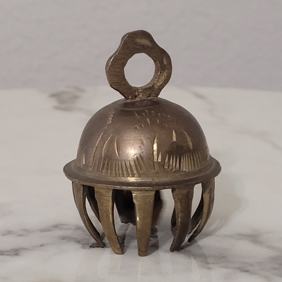 Other - Vintage Brass Bell with Handle Brass Etched Elephant Claw Bell/Temple Ceremonial